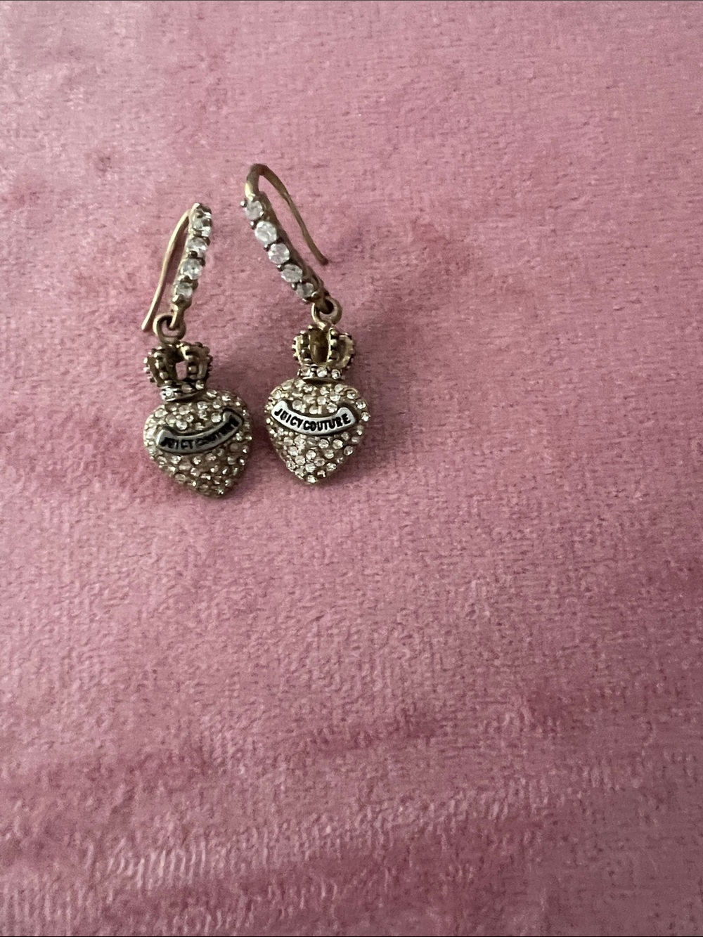Juicy Couture Gold-Tone Crystal Heart Crown Drop Earrings